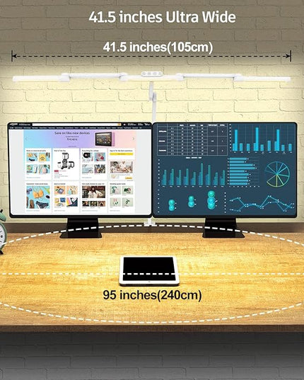 Transformable LED Desk Lamp, 41.5" Large Architect Desk Lamp with Clamp, White Computer Desk Light for Home Office, 24W Ultra Bright Auto Dimming Office Lighting Table Light for Crafting - LeafyLoom