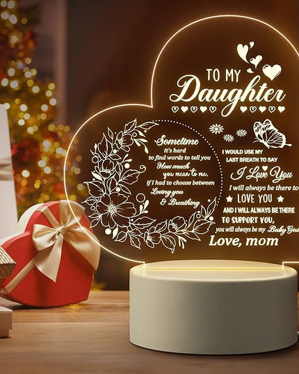 Gifts for Daughter, Daughter Gifts from Mom, to My Daughter Acrylic Night Lamp, Ideal Mother's Day Graduation Wedding Valentines Christmas Gifts for Daughter from Mothers - LeafyLoom
