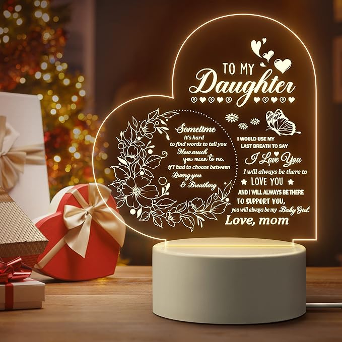 Gifts for Daughter, Daughter Gifts from Mom, to My Daughter Acrylic Night Lamp, Ideal Mother's Day Graduation Wedding Valentines Christmas Gifts for Daughter from Mothers - LeafyLoom