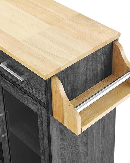 Modway Culinary Rolling Kitchen Cart with Storage in Charcoal Natural - 3 Tiers Kitchen Island on Wheels with Spice Rack, Functional as a Coffee Station, Bar Cabinet or Butcher Block Island - LeafyLoom