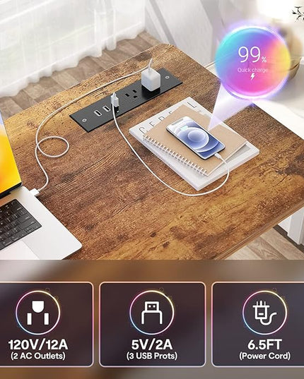 Height Adjustable Standing Desk with Power Outlets, 39" Manual Stand Up Desk with Storage Shelves Small Mobile Rolling Computer Desk Portable Laptop Table with Wheels for Home Office, Rustic - LeafyLoom