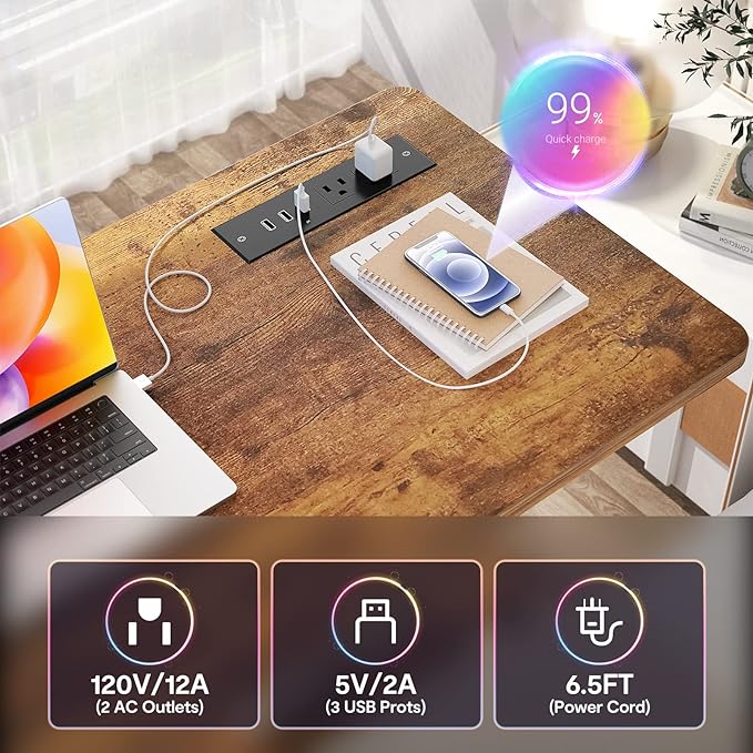 Height Adjustable Standing Desk with Power Outlets, 39" Manual Stand Up Desk with Storage Shelves Small Mobile Rolling Computer Desk Portable Laptop Table with Wheels for Home Office, Rustic - LeafyLoom