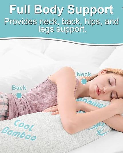 Body Pillow For Adults Cooling Bamboo Rayon Full Adjustable Memory Foam Pillow - Side Sleeper -, +1 Extra Cover, Huggable Long Pillow for Sleeping, Washable & Breathable Pillowcase with Zipper - LeafyLoom