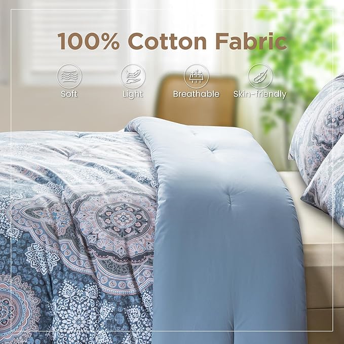 Sophia & William King Size Comforter Set for All Season, 3 Pcs Bedding Set with Foggy Blue Printed Comforter with & 2 Pillowcases - LeafyLoom