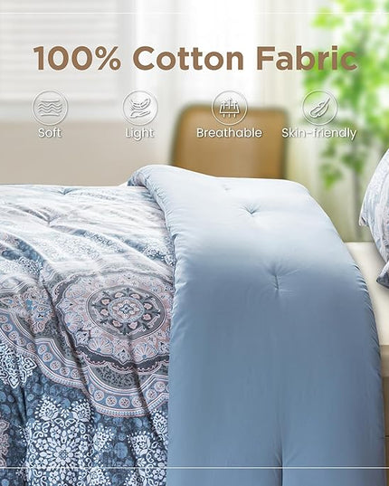 Sophia & William Queen Size Comforter Set for All Season, 3 Pcs Bedding Set with Foggy Blue Printed Comforter with & 2 Pillowcases - LeafyLoom