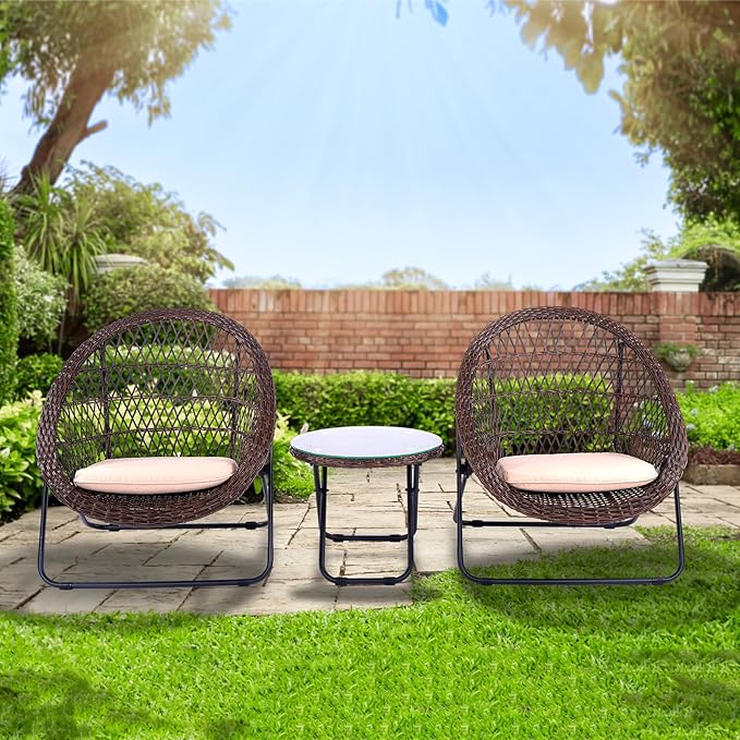 BACKYARD EXPRESSIONS PATIO · HOME · GARDEN 3 Pc 3 Piece Folding Outdoor Bistro, Wicker Furniture Table and Chairs for Garden, Backyard, Porch, Patio Conversation Set, Tan/Black - LeafyLoom