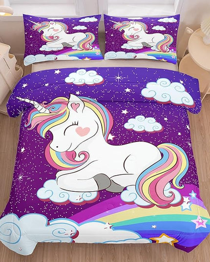 Tailor Shop Unicorn Bedding Sets for Girls Kids Teens,Purple Unicorn Comforter Sets Full Size with 2 Pillowcase… - LeafyLoom
