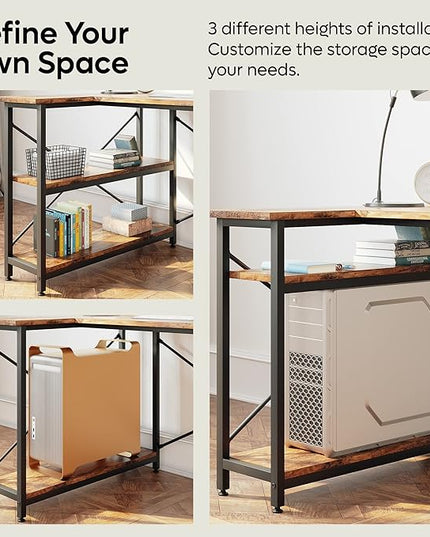 Bestier Small L Shaped Desk with Shelves 47 Inch Reversible Corner Computer Desk Writing Gaming Storage Table for Home Office Small Space, Rustic Brown - LeafyLoom