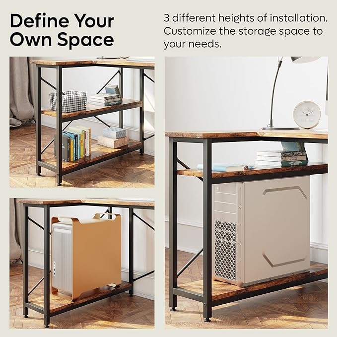 Bestier Small L Shaped Desk with Shelves 47 Inch Reversible Corner Computer Desk Writing Gaming Storage Table for Home Office Small Space, Rustic Brown - LeafyLoom