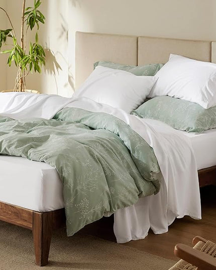 Bedsure Queen Sheets, Rayon Derived from Bamboo, Queen Cooling Sheet Set, Deep Pocket Up to 16", Breathable & Soft Bed Sheets, Hotel Luxury Silky Bedding Sheets & Pillowcases, White - LeafyLoom