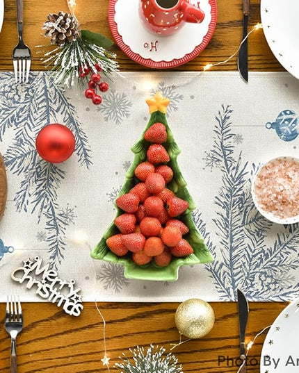 Artoid Mode Blue Pine Trees Merry Christmas Table Runner, Winter Xmas Holiday Kitchen Dining Table Decoration for Home Party Decor 13x108 Inch ArtoidMode
