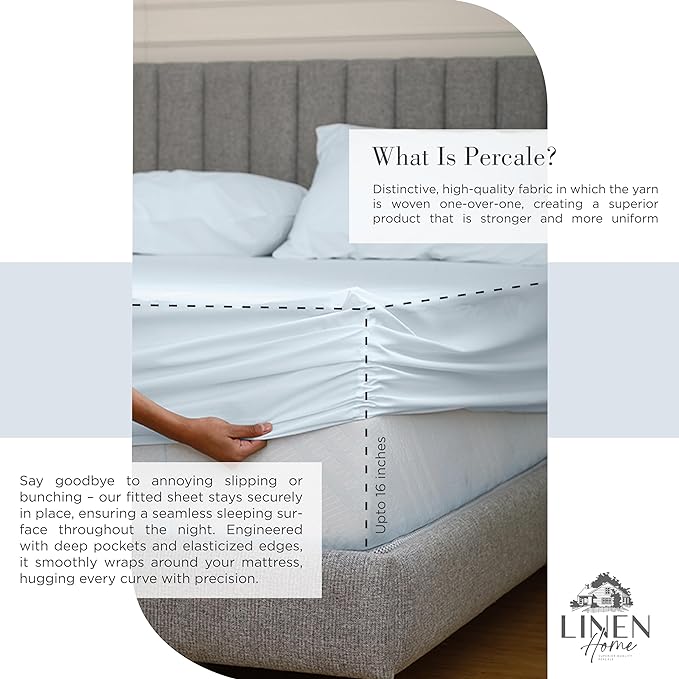 100% Cotton Percale Sheets California King Size, Blue Duck Egg, Deep Pocket, 4 Pieces Sheet Set - 1 Flat, 1 Deep Pocket Fitted Sheet and 2 Pillowcases, Crisp Cool and Strong Bed Linen - LeafyLoom