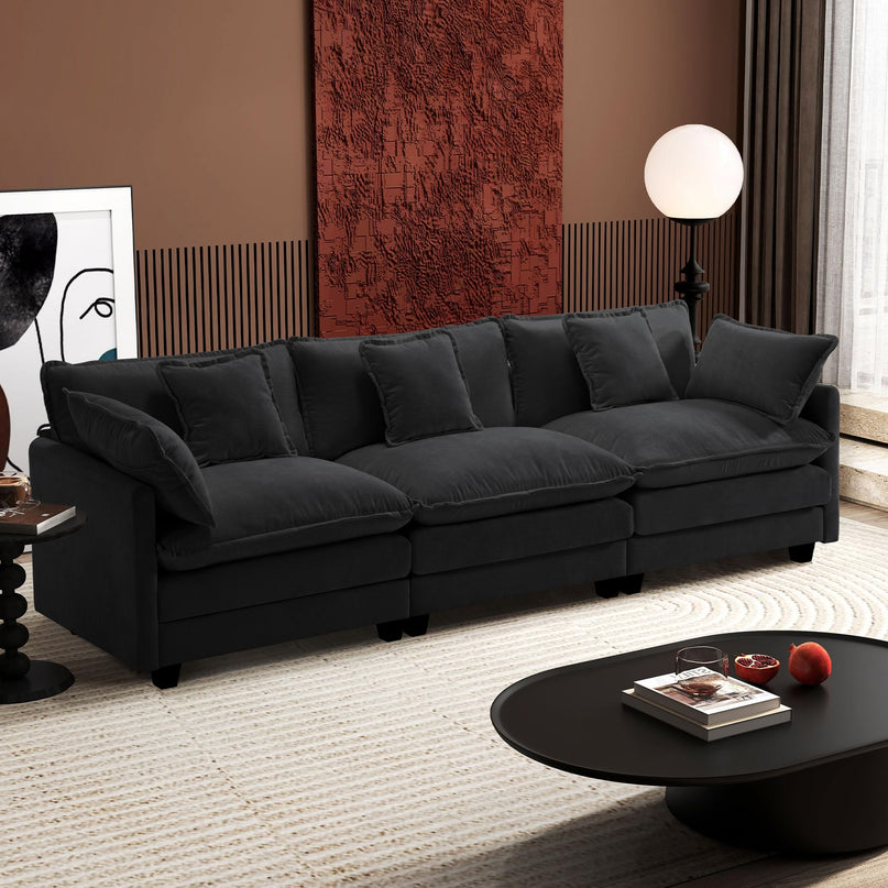 Ihanherry 111.4" L Shaped Modern Sofa Modular Sectional Cloud Couch with Ottoman, 4-Seat Chenille Deep Seat Sofa with Pillow for Living Room, Bedroom and Apartment, Beige LeafyLoom