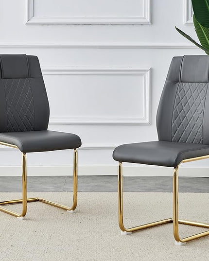 NicBex Dining Chairs Set of 6 Modern Faux Leather High Back Dining Room Kitchen Chairs with Golden Metal Legs,Side Chairs for Dining Room, Kitchen,Living Room, and Restaurants,Dark Gray - LeafyLoom