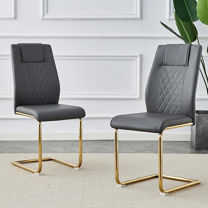 NicBex Dining Chairs Set of 6 Modern Faux Leather High Back Dining Room Kitchen Chairs with Golden Metal Legs,Side Chairs for Dining Room, Kitchen,Living Room, and Restaurants,Dark Gray - LeafyLoom