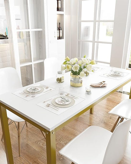 Teraves Computer Desk/Dining Table Office Desk Sturdy Writing Workstation for Home Office(47.24”, White+Golden Frame) - LeafyLoom