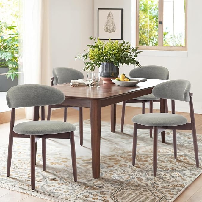 COLAMY Wooden Dining Chairs Set of 4, Modern Fabric Upholstered Kitchen Side Chairs, Farmhouse Dining Room Chair with Foot Pegs, Green - LeafyLoom