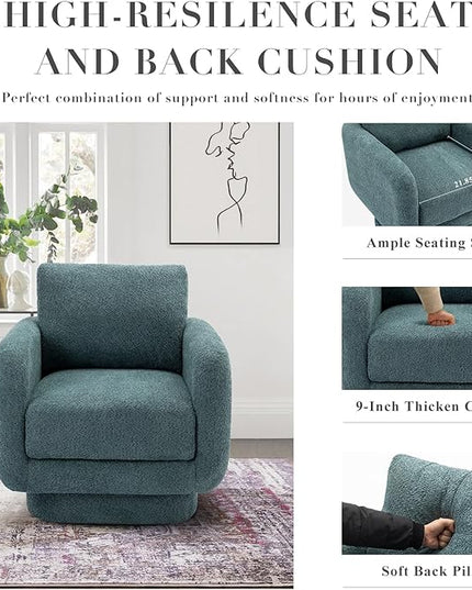 COLAMY Swivel Accent Chairs for Living Room, 32Inches Wide Upholstered Armchair with Plush Back Pillow, Modern Sofa Corner Barrel Chair for Nursery/Living Room/Bedroom-Teal - LeafyLoom