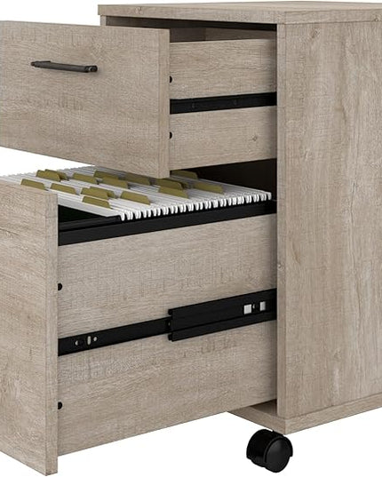 Bush Furniture Key West 60W L Shaped Desk with 2 Drawer Mobile File Cabinet in Washed Gray - LeafyLoom