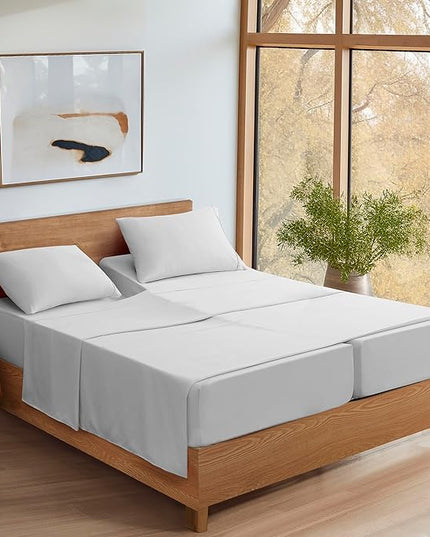 UGG 33611 Alahna Split King Bed Sheet and Pillowcase 5-Piece Set Sleep in Luxury Machine Washable Deep Pockets Wrinkle-Resistant Breathable Cozy Comfort Silky Cooling Sheets, Split King, Stone - LeafyLoom
