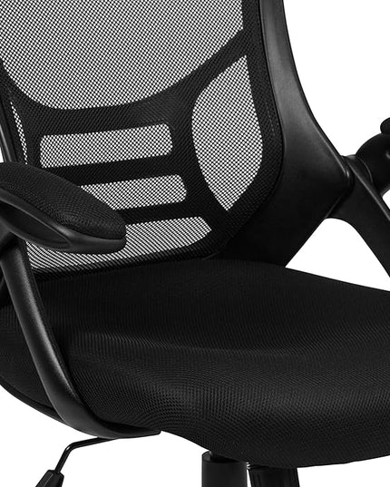 Flash Furniture Porter High Back Black Mesh Ergonomic Swivel Office Chair with Black Frame and Flip-up Arms - LeafyLoom