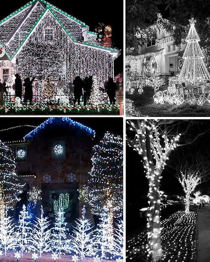Dazzle Bright 2 Pack Total 400LED 132FT White Christmas Solar String Outdoor Lights, Solar Powered with 8 Modes Waterproof Fairy Lights for Bedroom Patio Garden Tree Party Yard Decoration DazzleBright