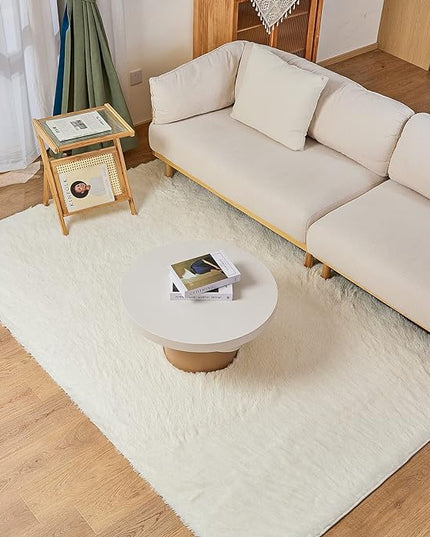 YOBATH Fluffy Shag Area Rug, Rugs for Bedroom 4x6 Feet, Plush Shaggy Rug for Living Room, Indoor Modern Bedside Rug for Kids Girls Boys Room, Shag Carpet for Dorm Nursery Room, Cream White - LeafyLoom