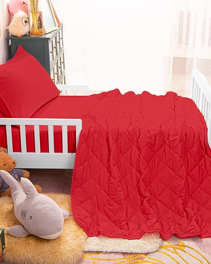 NTBAY Toddler Bedding Set - 4 Piece Soft and Breathable Crib Bedding Set for Boys and Girls, Includes Quilted Comforter, Fitted Sheet, Flat Top Sheet and Envelope Pillowcase, Wine Red - LeafyLoom