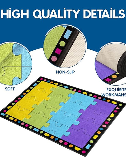 Booooom Jackson Small Classroom Rug Colorful Puzzle Classroom Carpet 6'5"x8'5"Area Rug with Non-Slip Backing School Classroom Seating Carpet Elementary(PzYE-2620) - LeafyLoom