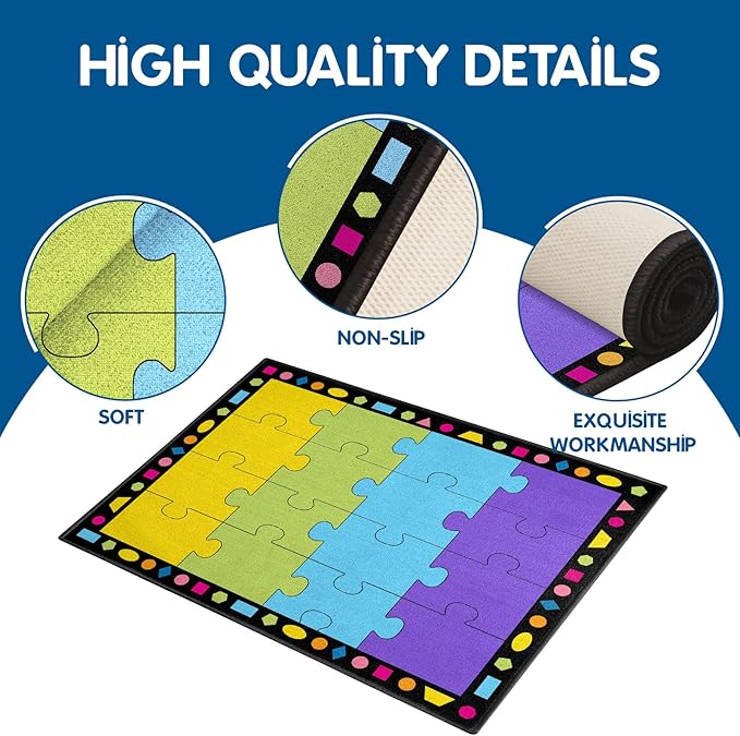 Booooom Jackson Small Classroom Rug Colorful Puzzle Classroom Carpet 6'5"x8'5"Area Rug with Non-Slip Backing School Classroom Seating Carpet Elementary(PzYE-2620) - LeafyLoom