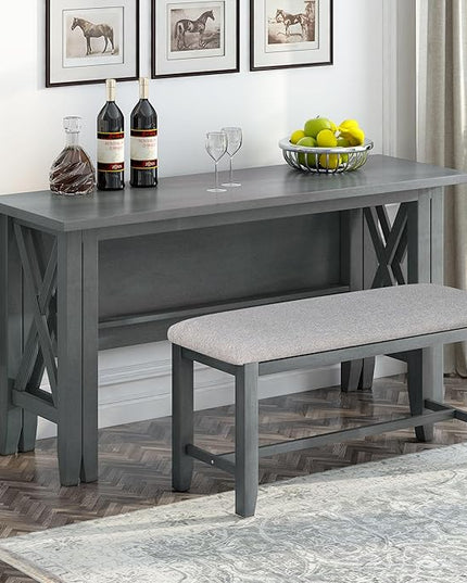 6-Piece Solid Wood Dinette Sets includes Foldable Dining Table, 4 Upholstered Chairs & Bench, for Diningroom Living Room, Easy to Assemble, Gray 1 - LeafyLoom