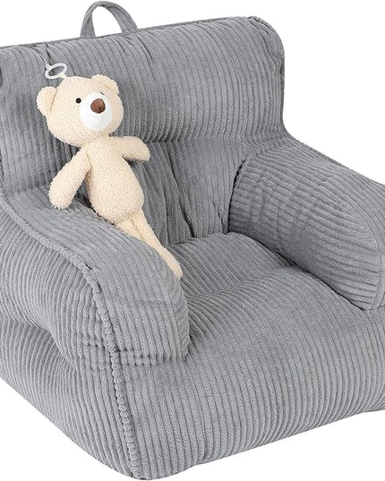Kids Bean Bag Chair with a Plush Bear, Comfy Toddler Chair for Boys and Girls, Grey - LeafyLoom
