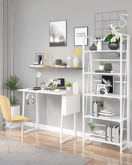 No-Assembly Folding Bookshelf Storage Shelves 5 Tiers Vintage Multifunctional Plant Flower Stand Storage Rack Shelves Bookcase for Home Office(All White) - LeafyLoom