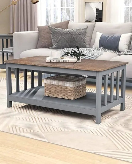 ChooChoo Coffee Table for Living Room, Grey Coffee Table with Shelf, 40 Inch - LeafyLoom