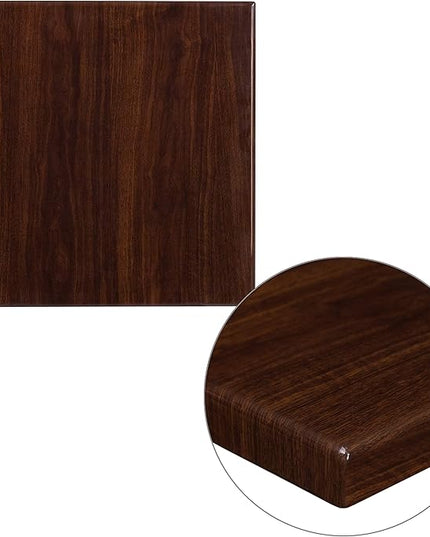 Flash Furniture Glenbrook 24'' Square High-Gloss Walnut Resin Table Top with 2'' Thick Drop-Lip - LeafyLoom