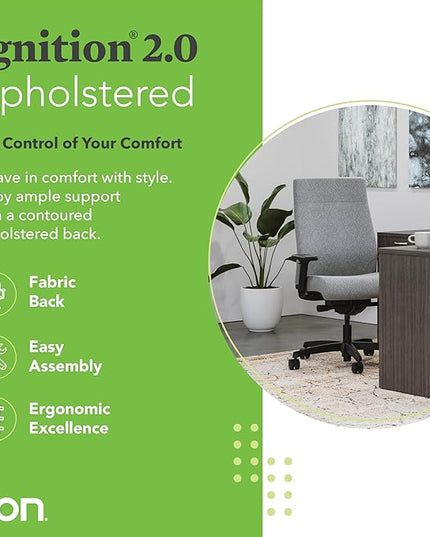 HON Ignition 2.0 Office Chair, Upholstered Back, Basalt Grey - LeafyLoom