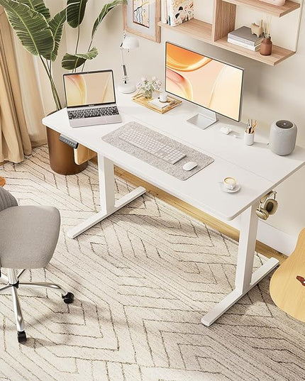 Sweetcrispy Standing Desk Adjustable Height, 48inch Electric Sit Stand up Desk for Home Office, Modern Rising Work Table for Computer Laptop, Lift Gaming Desk Sturdy Ergonomic Workstation, White - LeafyLoom