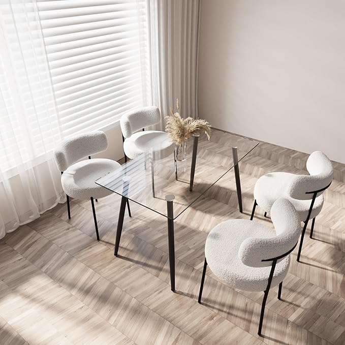 NicBex 51.18Inch Rectangular Dining Table,Modern Kitchen Table with Tempered Glass Tabletop and Black Metal Legs for 6 to 8,Large Dining Room Table for Kitchen,Meeting Room and Living Room,Transparent - LeafyLoom