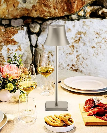 2 Pack LED Cordless Table Lamps Rechargeable,5000mAh Battery Operated Table Light,3 Color Stepless Dimming,Portable Small Desk Lamp in Aluminum for Party Patio Restaurant Indoor/Outdoor(Silver) - LeafyLoom
