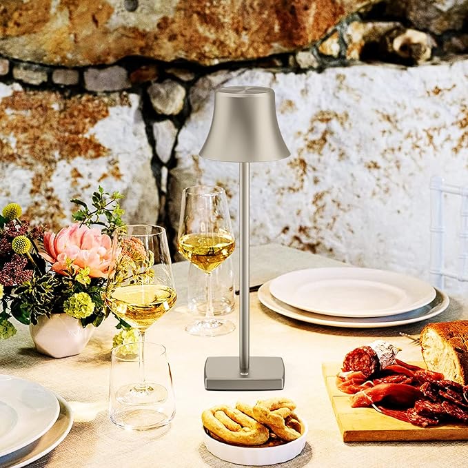 2 Pack LED Cordless Table Lamps Rechargeable,5000mAh Battery Operated Table Light,3 Color Stepless Dimming,Portable Small Desk Lamp in Aluminum for Party Patio Restaurant Indoor/Outdoor(Silver) - LeafyLoom