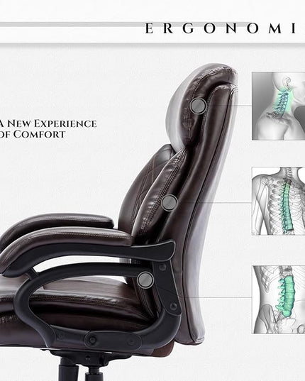Big and Tall Office Chair 400lbs-Heavy Duty Executive Desk Chair with Extra Wide Seat, High Back Ergonomic Leather Computer Chair with Tilt Rock&Tension, Padded Armrests-Diamond Brown - LeafyLoom