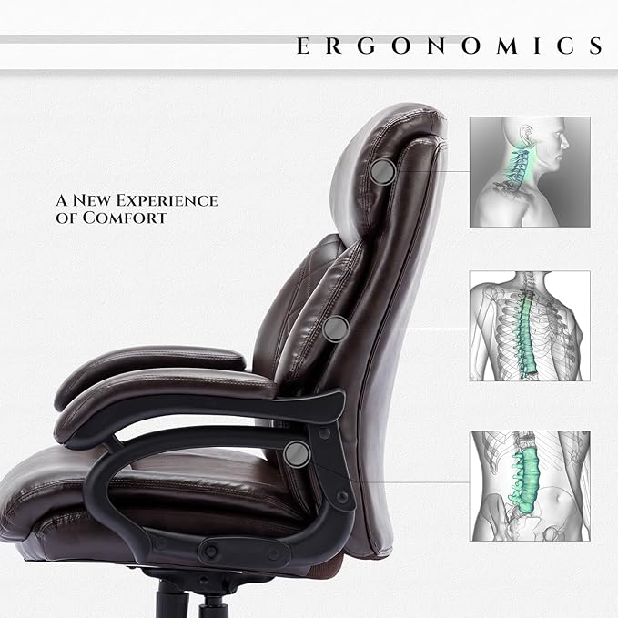 Big and Tall Office Chair 400lbs-Heavy Duty Executive Desk Chair with Extra Wide Seat, High Back Ergonomic Leather Computer Chair with Tilt Rock&Tension, Padded Armrests-Diamond Brown - LeafyLoom