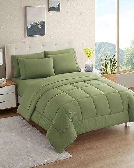Dorm Room Essentials College Bedding Comforter Set 5 Piece Twin XL Size Bed in a Bag for College Students Boys and Girls, Twin XL, Sage Green - LeafyLoom