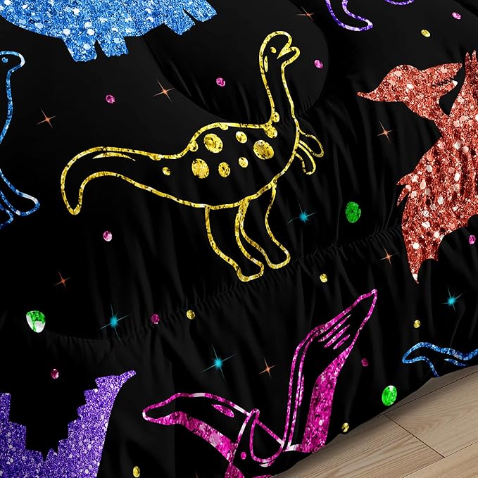 Dinosaur Kids Bedding Sets for Boys, Cartoon Dinosaur Comforter Sets Queen Size Colorful Dinosaur Bedding Soft Breathable Dinosaur Quilt for All Season (1 Comforter 2 Pillowcase) - LeafyLoom
