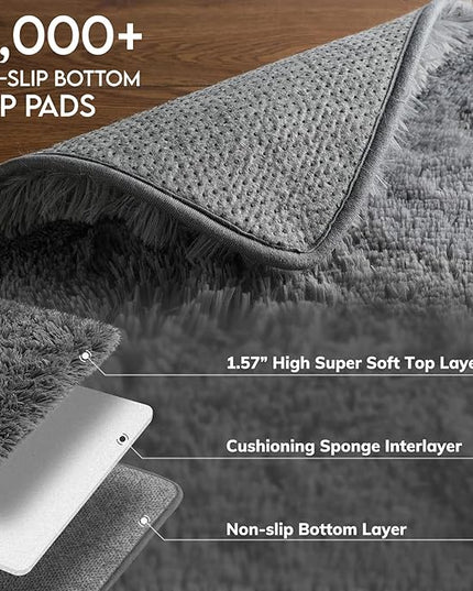 Ophanie Machine Washable Upgrade 8x10 Rugs for Living Room, Grey, Fluffy Shaggy Soft Area Rug, Gray Non-Slip Indoor Floor Carpet for Bedroom, Kids Baby Boys Teen Dorm Home Decor Aesthetic, Nursery - LeafyLoom