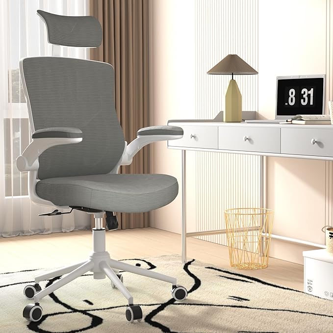 𝑯𝑶𝑴𝑬 𝑶𝑭𝑭𝑰𝑪𝑬 𝑪𝑯𝑨𝑰𝑹, Ergonomic Mesh Desk Chair, High Back Computer Chair- Adjustable Headrest with Flip-Up Arms, Lumbar Support, Swivel Executive Task Chair (Modern, Star Dust) - LeafyLoom