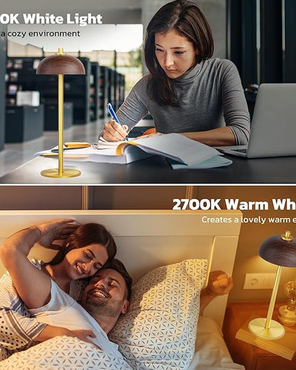 Rechargeable Cordless Table Lamp - 5000mAh Battery Powered Lamp, 3 Color Modes Stepless Dimming LED Table Light with Memory Function for Indoor, Outdoor, Dinner, Patio, Cafe.(Wood Grain) - LeafyLoom