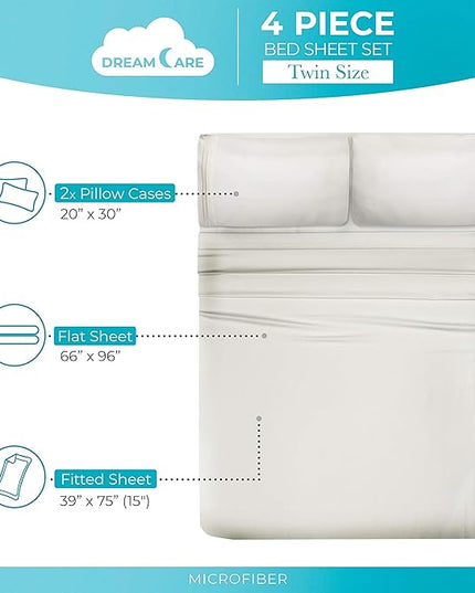 DREAMCARE Twin Sheets - Cooling Bed Sheets - 4pcs Set - up to 15" Deep Pocket Twin Bed Sheets - Twin Sheet Set - Bed Sheets Twin Soft & Long Lasting 100% Fine Brushed Polyester with Side Pocket -Ivory - LeafyLoom