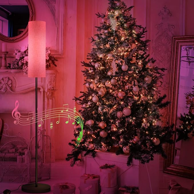 RGB Floor Lamp LED Smart: Standing Lamp Work with Alexa & Google Home | Tall Modern Bright Corner Lamps with Remote & WiFi APP for Living Room Bedroom Office Dorm, Simple Linen Lampshade Dimming Light - LeafyLoom