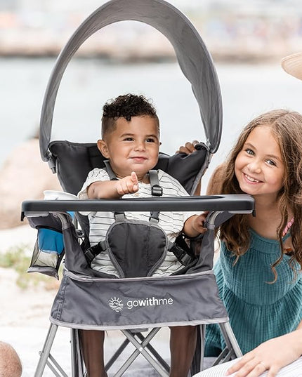Baby Delight Go with Me Venture Portable Chair | Indoor and Outdoor | Sun Canopy | 3 Child Growth Stages | Grey - LeafyLoom